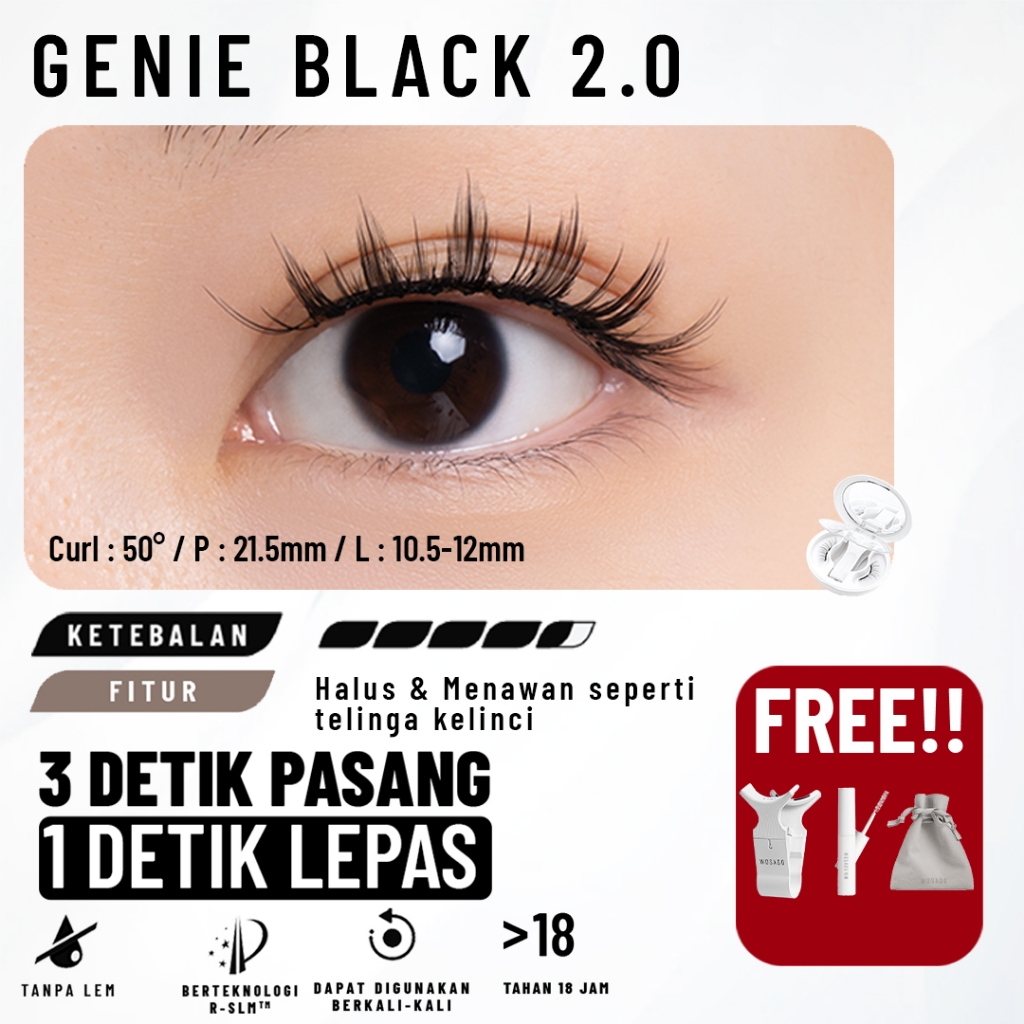 WOSADO GENIE BLACK - Natural to Medium, Kelompok bulumata yang detail.